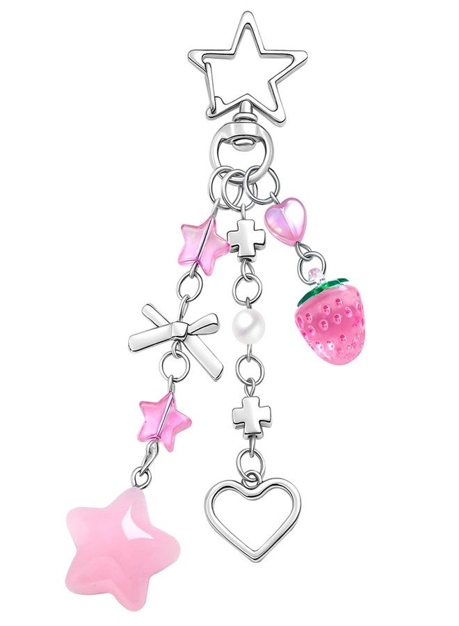 nylry Cute Keychain Y2K Bag Charms for Handbags Aesthetic Kawaii Keychain Purse Charms Sun Moon Strawberry Bow Star Novelty Keychains Accessories for Women Cute Bag Purse Accessories Gifts-pink - Image 1